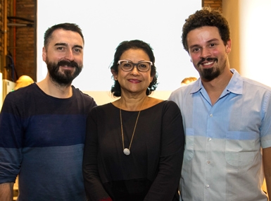 (left to right) Augusín Peréz Rubio, Solange Farkas, and Jonathas de Andrade (photo: Renata D'Almeida)
